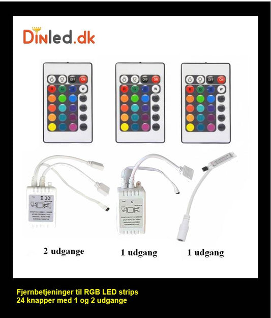 LED controller med fjernbetjening 12v til RGB strips - 24 knapper