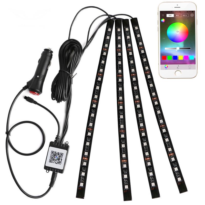 Musik styret sæt med 4 x 18 RGB led skinner - 12v - APP styring
