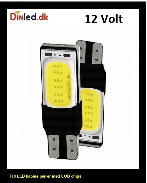 T10 W5W LED COB pære  -  12v
