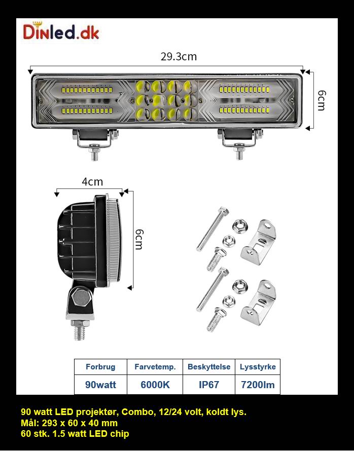LED Lys bro / lys bar 90 watt 12/24/48 volt Combo