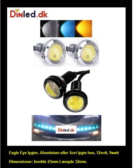 Eagle Eye LED lampe, Aluminium eller Sort,12volt, Sæt med 2 stk.