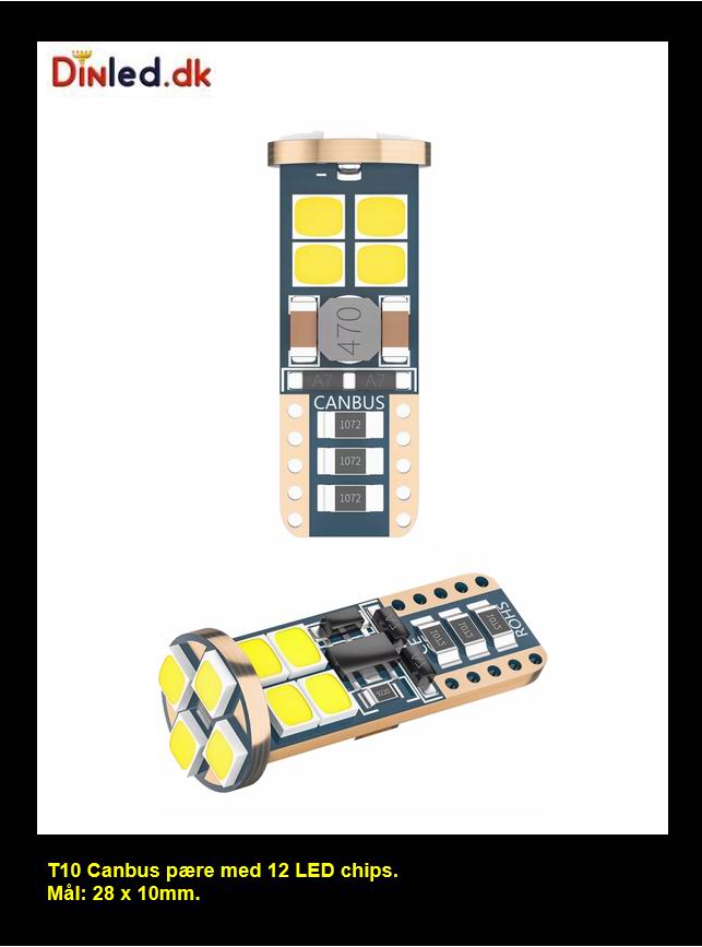 T10 W5W LED pære med CANBUS - 12v