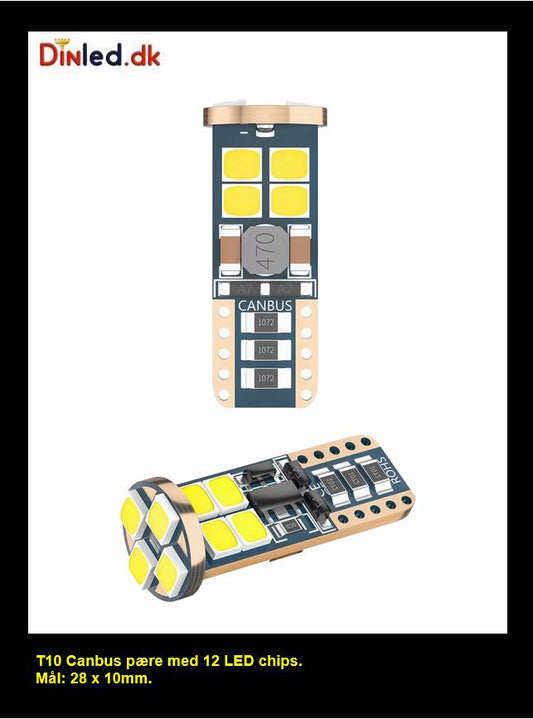 T10 W5W LED pære med CANBUS - 12v
