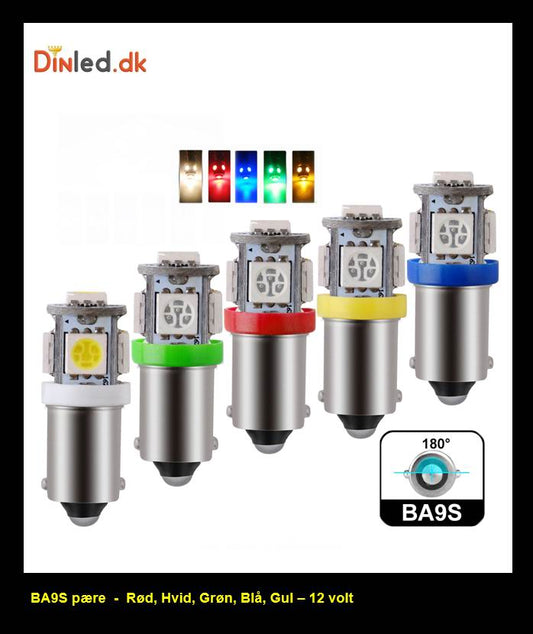 BA9S Pærer med 5 LED - sæt m. 2 stk. - 12v