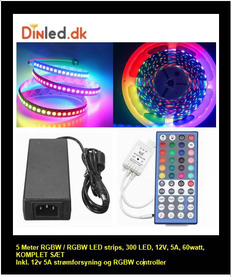 5 meter, 12 volt, 60 watt, 300 LED, RGBW / RGBWW LED strip KOMPLET SÆT