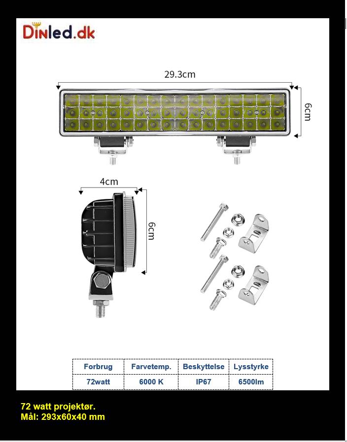 LED Lys bro / lys bar 72 watt 12/24/48 volt