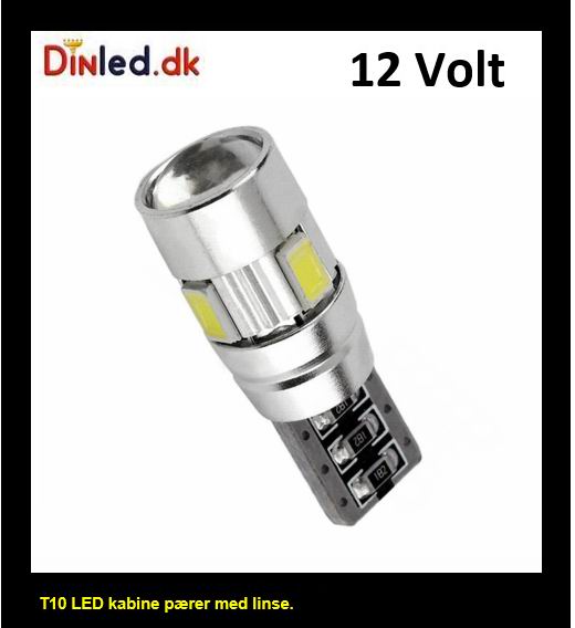 T10 W5W LED pære med Canbus og projektor linse - 12v