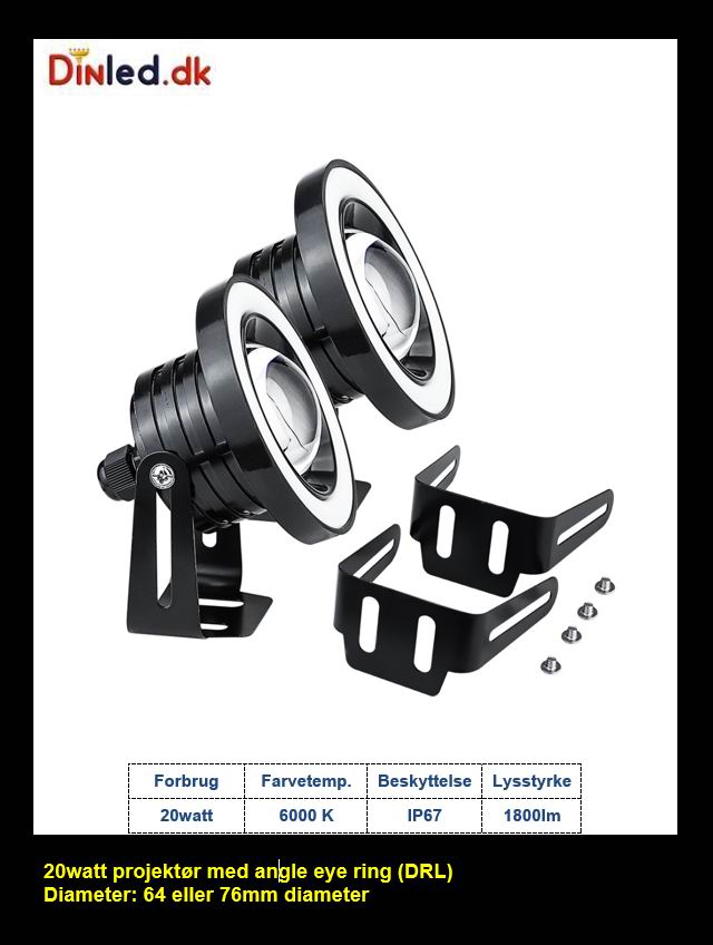 LED Eagle Eye projektør sæt med 2 stk.12 volt - 20 watt