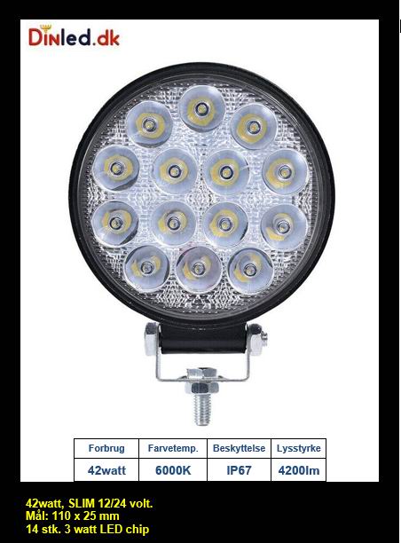 LED køretøjs projektør 42 watt 12/24 volt - SLIM