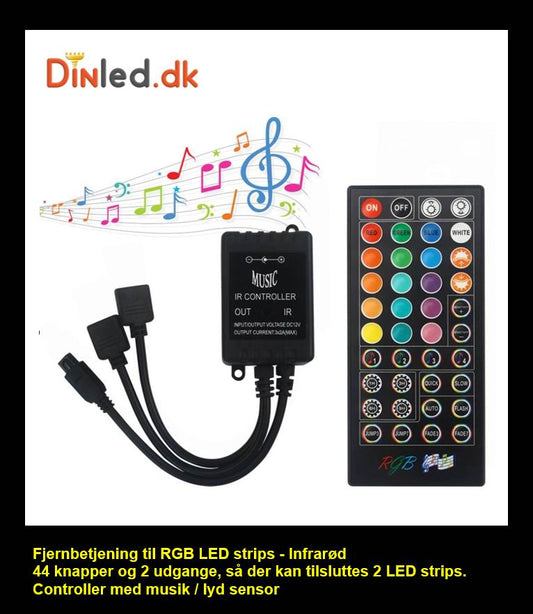 LED MUSIK RGB controller med fjernbetjening 12/24v - 44 knapper