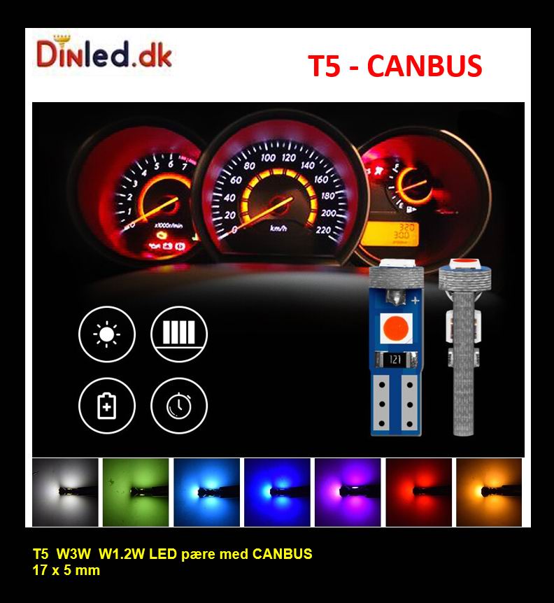 T5 W3W CANBUS LED  pære  - 12v