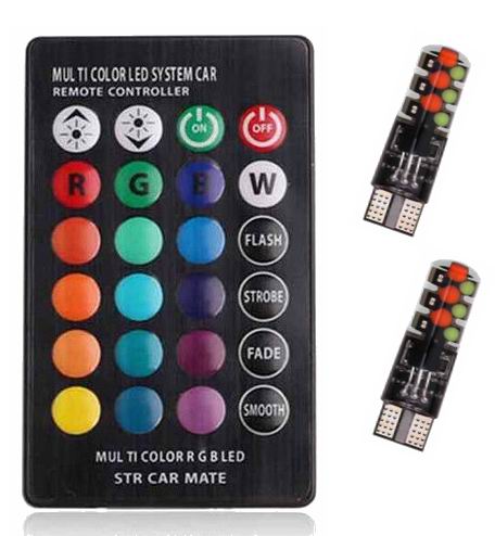 T10 W5W RGB kabinepærer med fjernbetjening (canbus)
