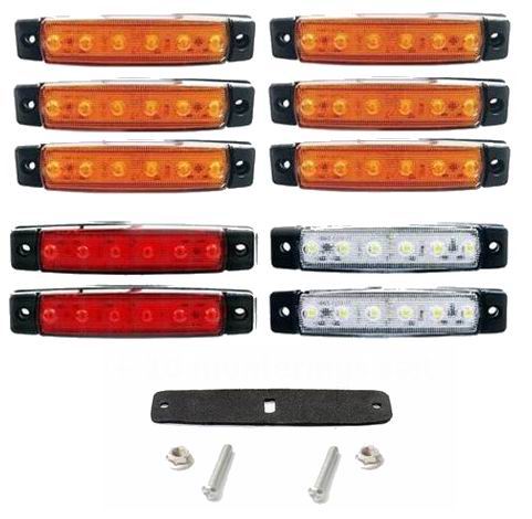 6 LED markeringslygte, 12v, 10 stk.