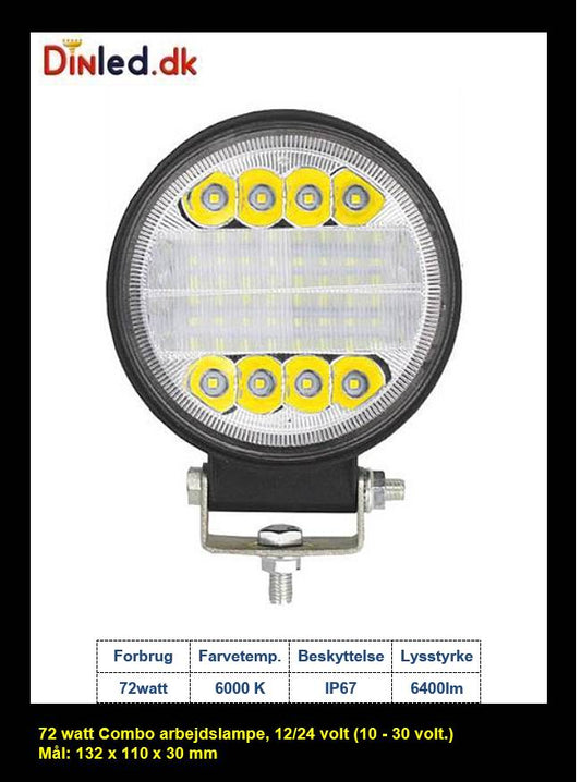 LED køretøjs projektør 72 watt COMBO, Slim 12/24 volt