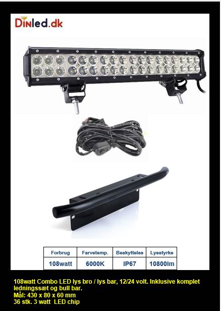 LED Lys bro / lys bar 108 watt 12/24 volt Combo