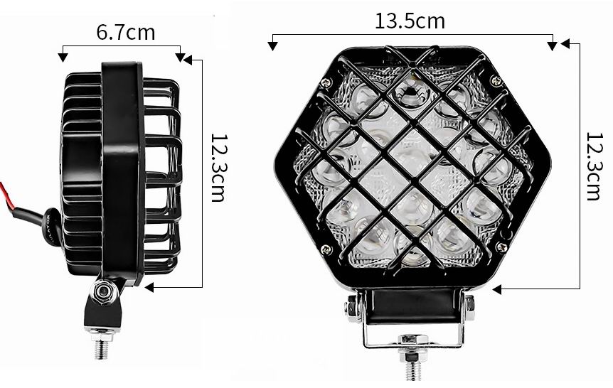 LED køretøjs projektør 48 watt 12/24/48 volt - med gitter