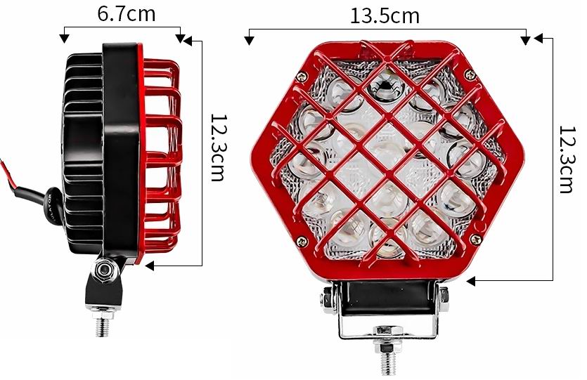 LED køretøjs projektør 48 watt 12/24/48 volt - med gitter