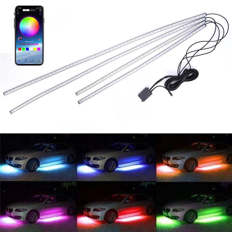 Ambient multicolor LED lys til montering under bilen - med APP styring - 90x120cm