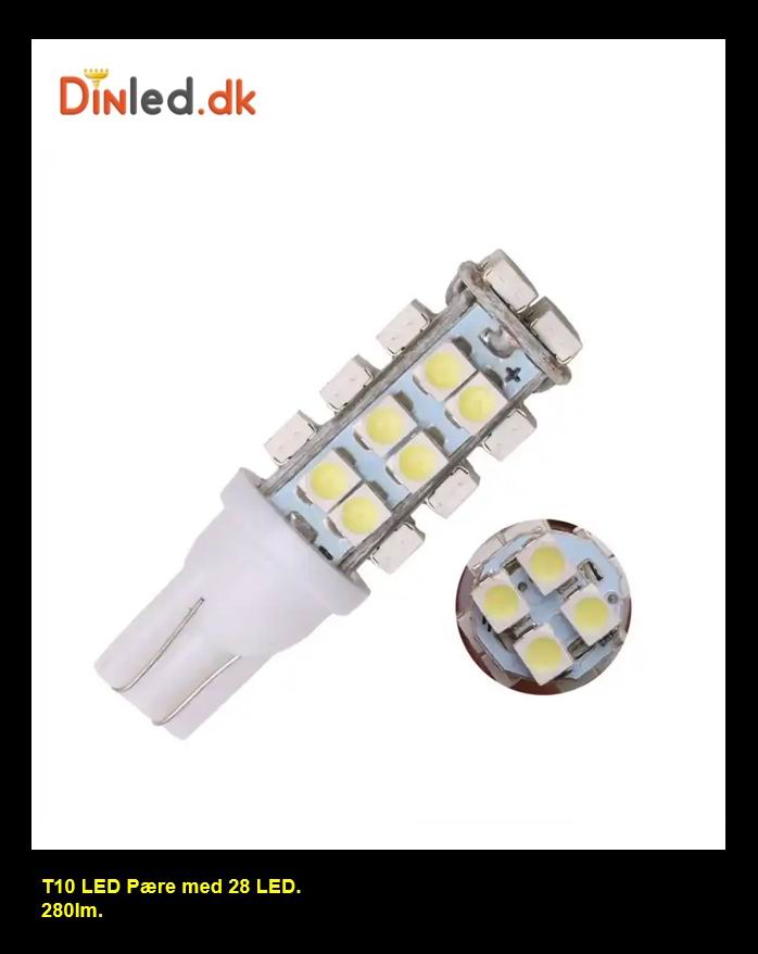 T10 W5W LED pære - 28 SMD LED - 12v