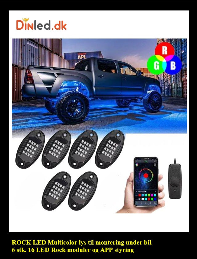 Ambient multicolor ROCK LED lys til montering under bilen - med APP styring