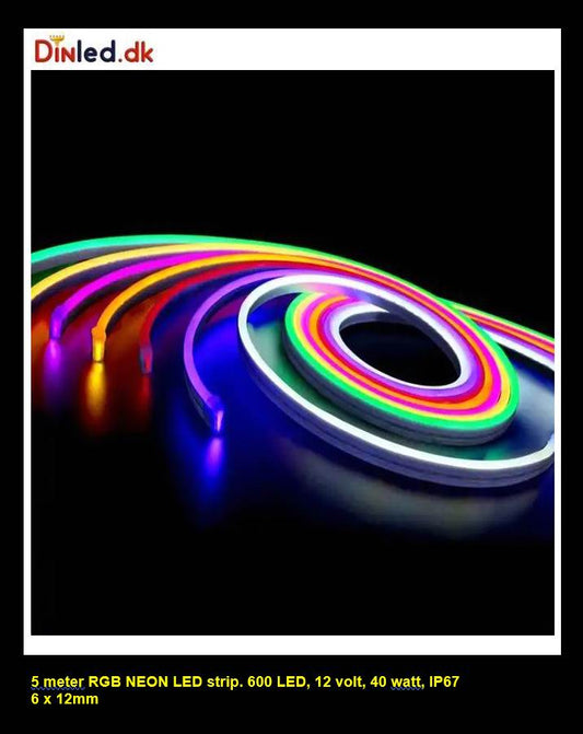 5 meter RGB  NEON Led strip, 12 volt, 40 watt, 3600 lumen, IP67, 600 LED.