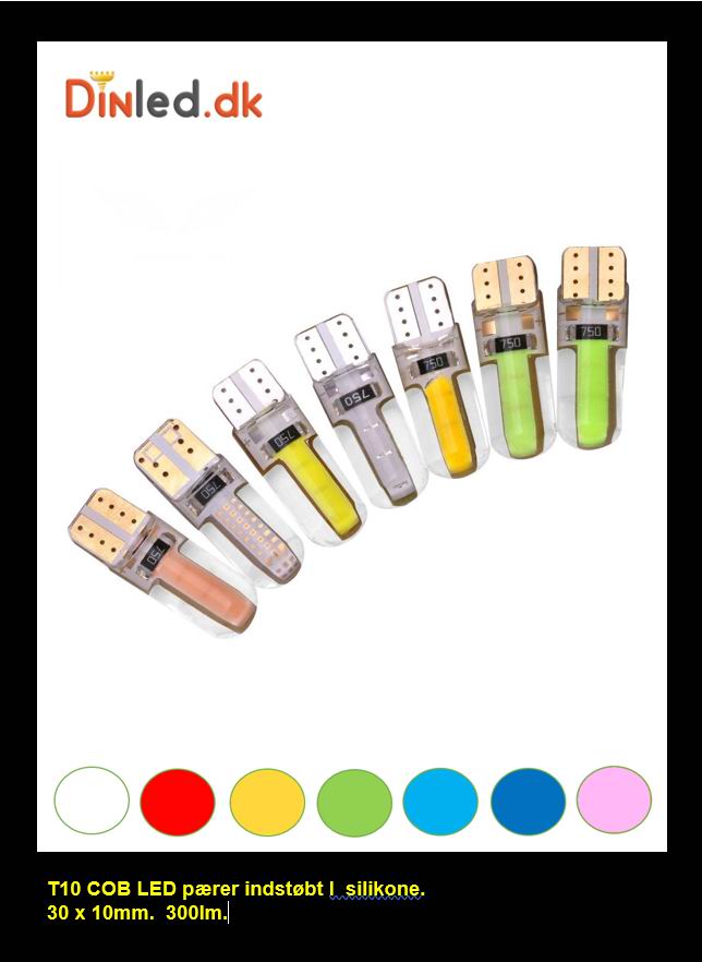 T10 COB W5W LED pære - 2 stk. - 12v
