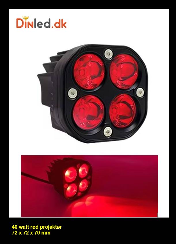 LED køretøjs projektør 40 watt 10-80 volt - Rød