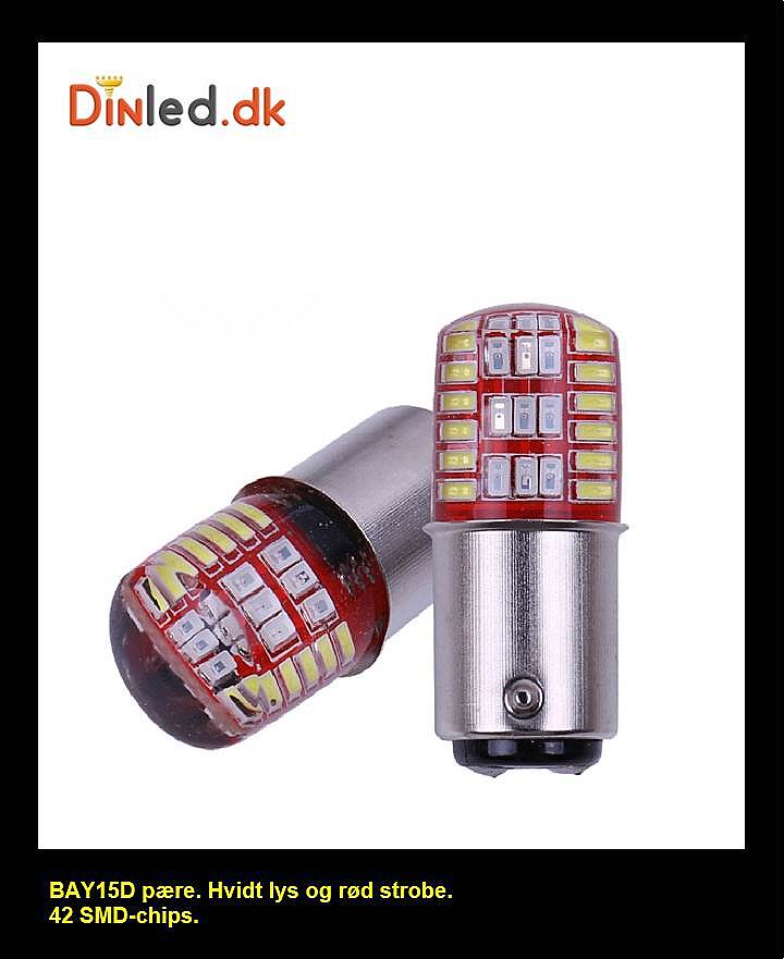 BAY15D LED pære, hvid med rødt blink - 12v