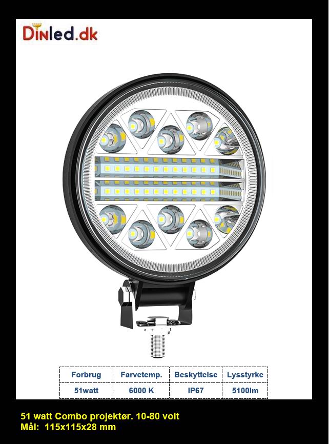 LED køretøjs projektør 51 watt COMBO