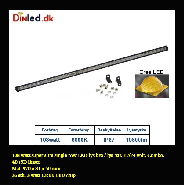 Super slim 36 - 54 - 72 - 90 - 108 - 126 - 144 watt single row LED Lys bro / lys bar
