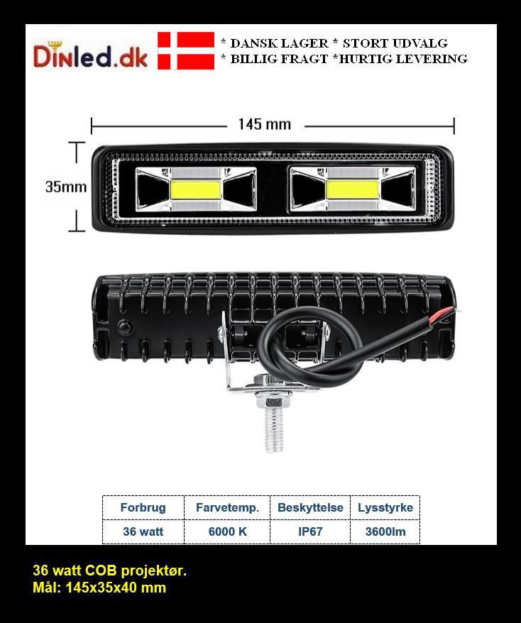 LED køretøjs projektør 36 watt COB 12/24 volt
