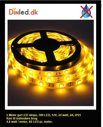 5 meter, 12 volt, 24 watt, 1800 lumen, IP20, 300 LED, Led strip
