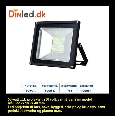 LED slim projektør 50 watt - LAGERRYDNING