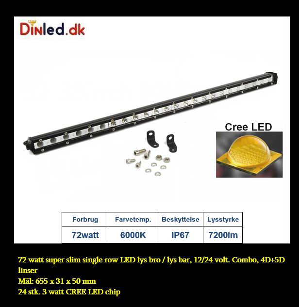 Super slim 36 - 54 - 72 - 90 - 108 - 126 - 144 watt single row LED Lys bro / lys bar