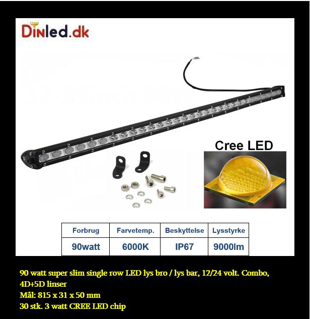 Super slim 36 - 54 - 72 - 90 - 108 - 126 - 144 watt single row LED Lys bro / lys bar