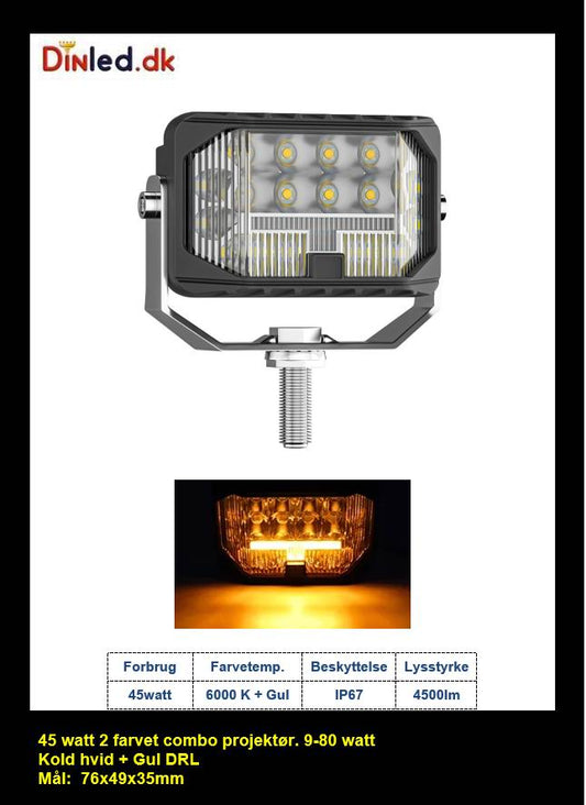 LED projektør Combo 45 watt med DRL, 10-80v