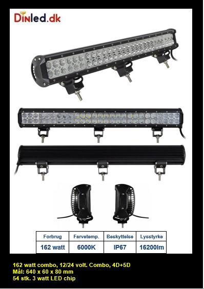 LED Lys bro / lys bar 162 watt 12/24 volt Combo