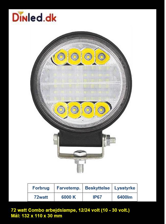 LED køretøjs projektør 72 watt COMBO, Slim 12/24 volt