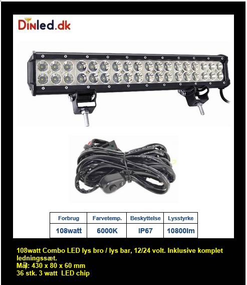LED Lys bro / lys bar 108 watt 12/24 volt Combo